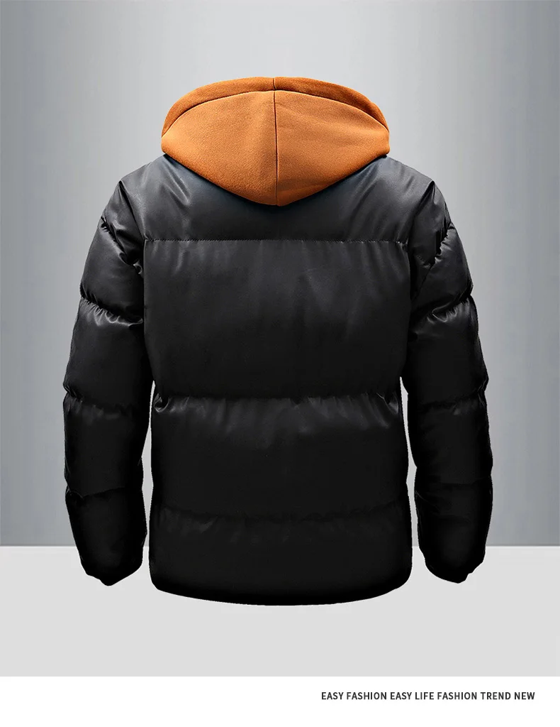 Fashion Solid Hooded Fleece Parkas Men Winter Thick Warm Parka Coat Men's Cotton Overcoat Warm Basic Style Casual Parkas