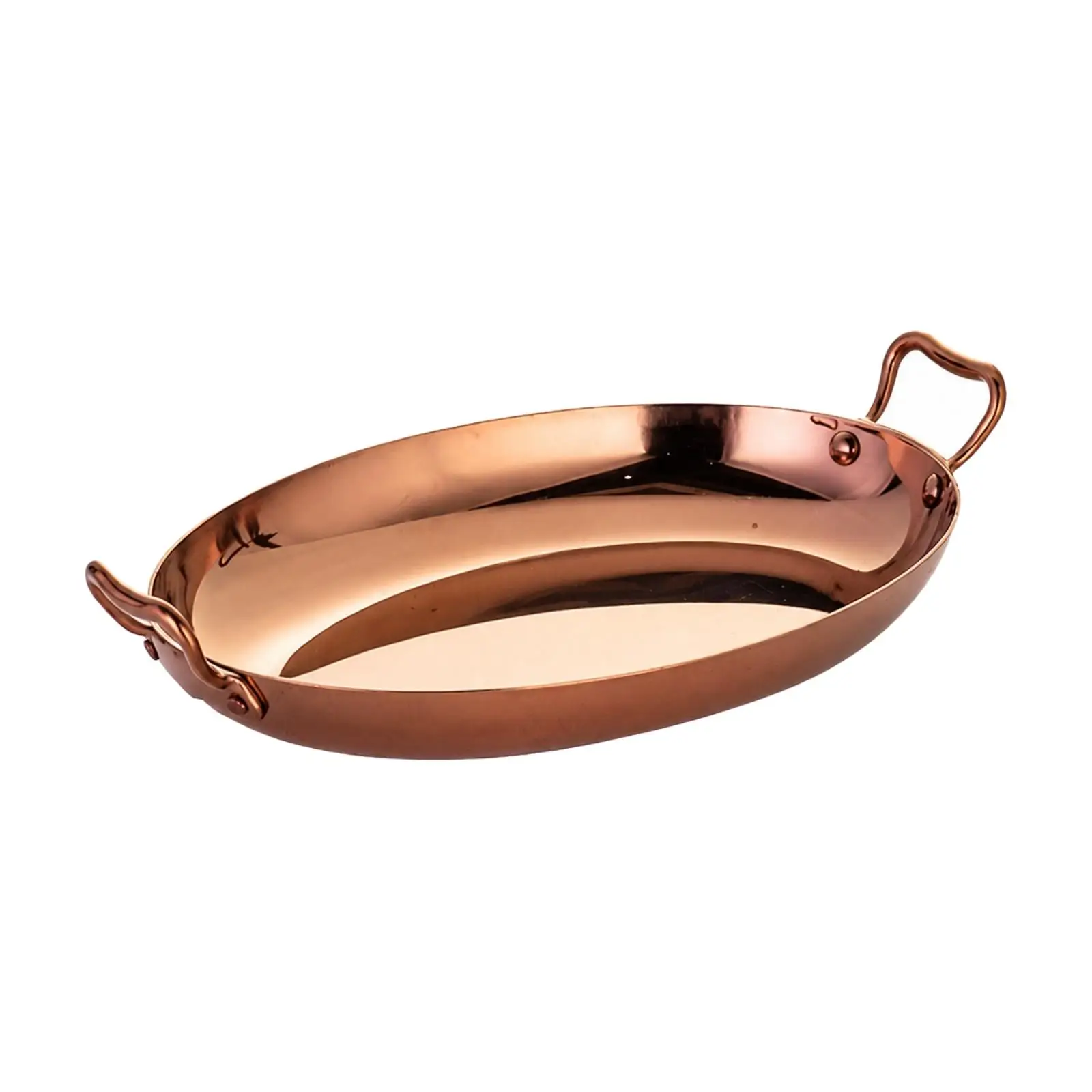 Small Oval Dish Stainless Steel Egg Shape Serving Tray Rose Gold Finish for Baked Rice and Steak