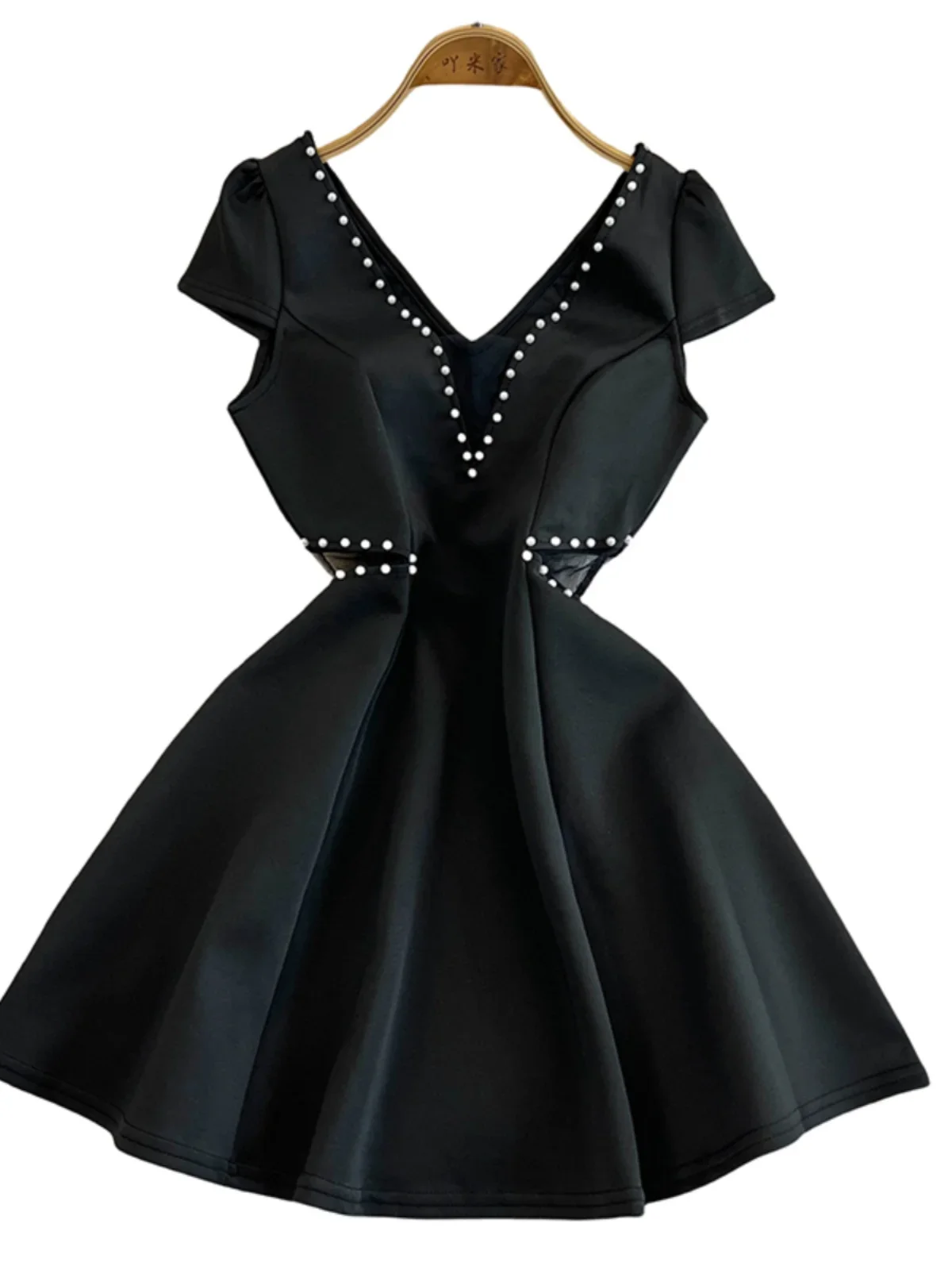 Foamlina Red V-neck Night Club Dress Female Sexy Mesh Waist Hollow Out Skinny Backless Low Chest A-word Dress for Women
