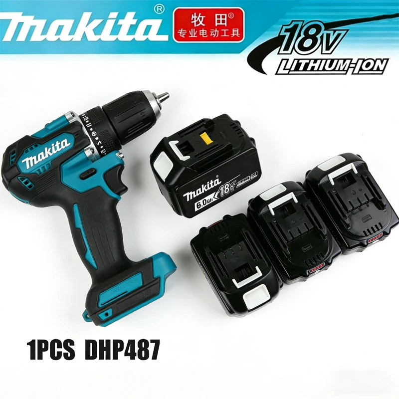 Makita akkumulátoros szerszám DHP487 kefe nélküli újratölthető ütvefúró, nagy nyomatékú elektromos csavarozó