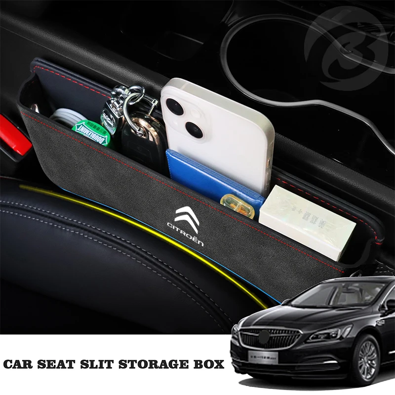 Suede Seat Side Storage Pocket for Citroen Multi-functional Leather Car Front Seat Gap Filler Organizer Box Interior Accessories