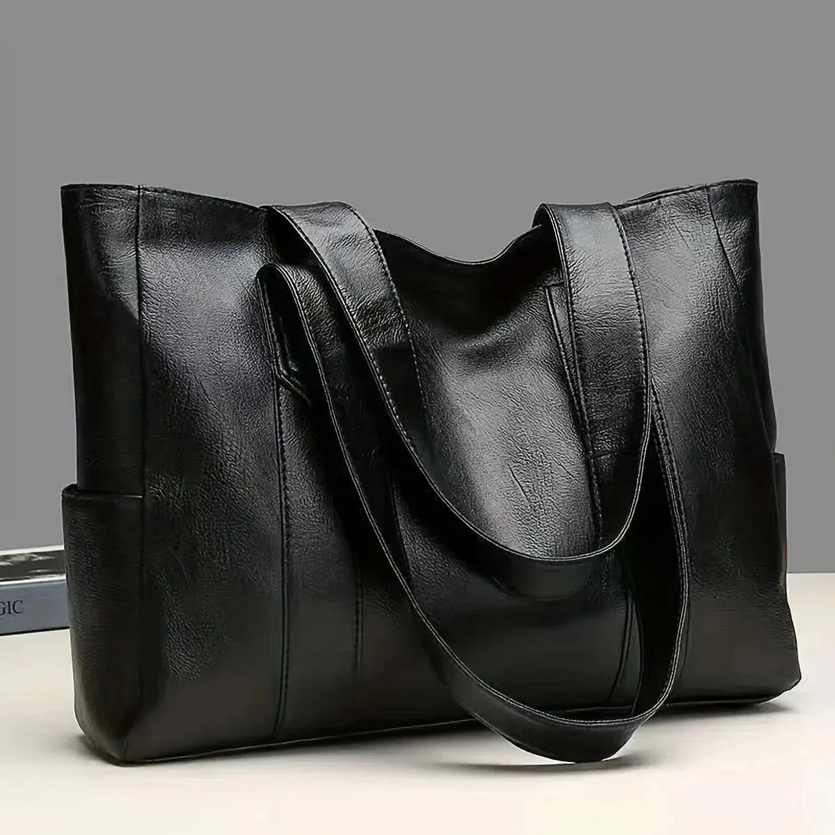 1pc Vintage Large Capacity Tote Bag Retro Vegan Shoulder Bag Women's Casual Handbag For Commute image 5