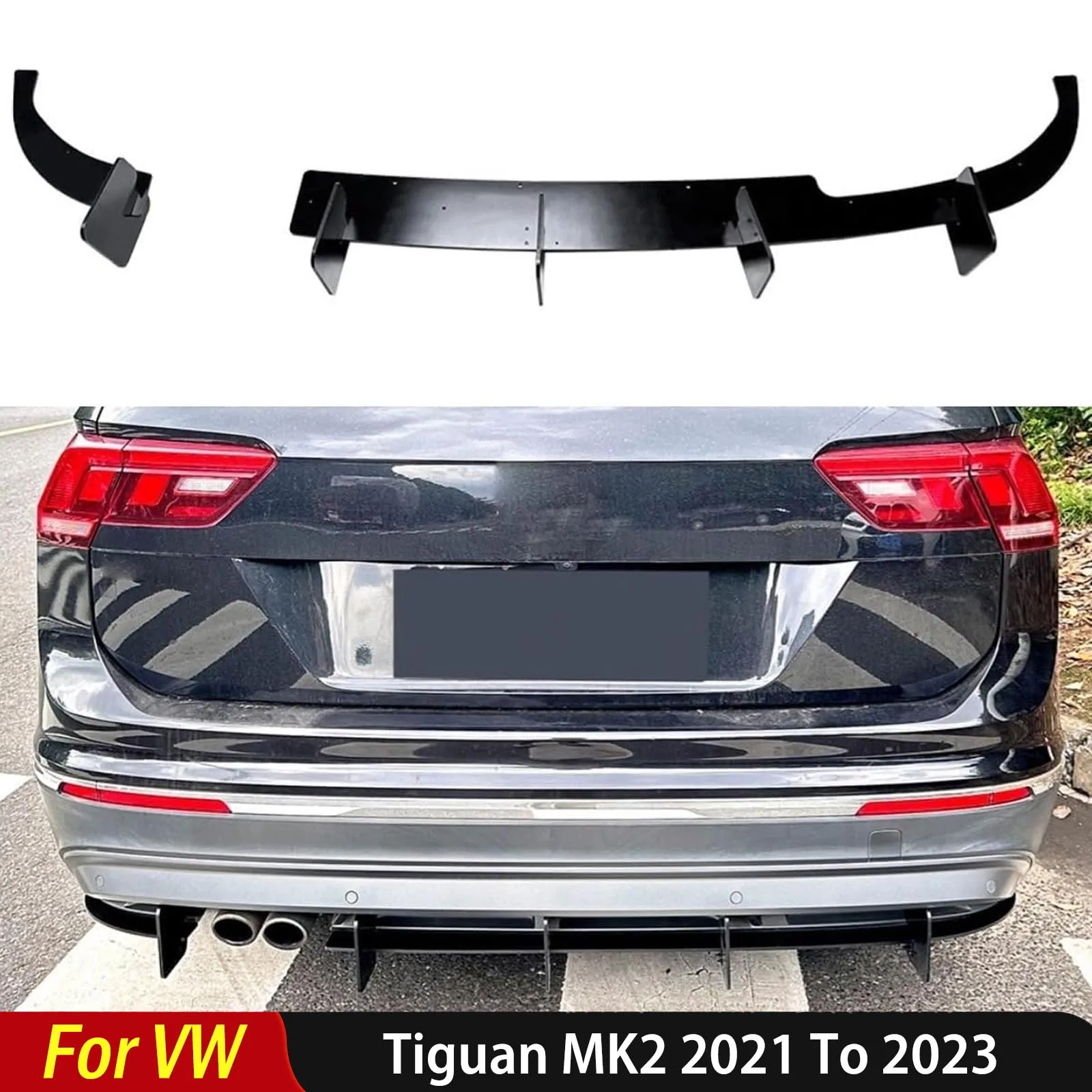 

For VW Tiguan MK2 2021 2022 2023 Rear Bumper Diffuser Guard Spoiler Splitter Lip Protector Compatible With Body Kit Accessories