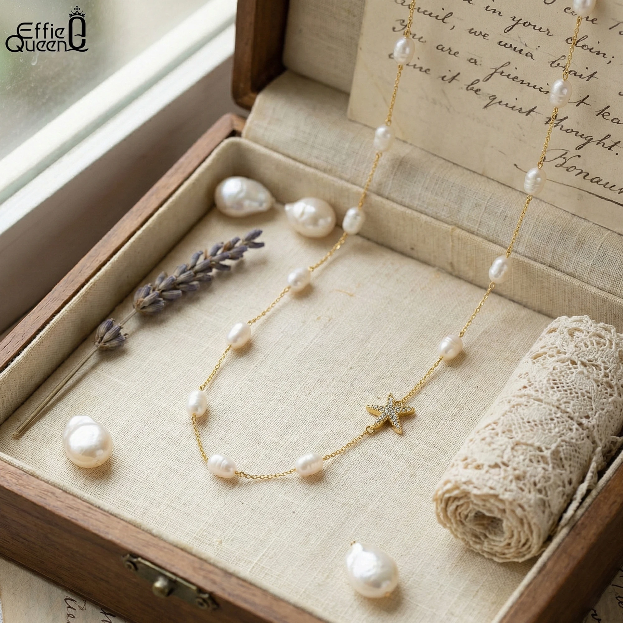 EFFIE QUEEN Natural Pearl Choker Naszyjnik Moda 925 Sterling Silver Starfish 5A CZ Naszyjnik Biżuteria imprezowa Prezent dla kobiet BQN06 — zdjęcie 3