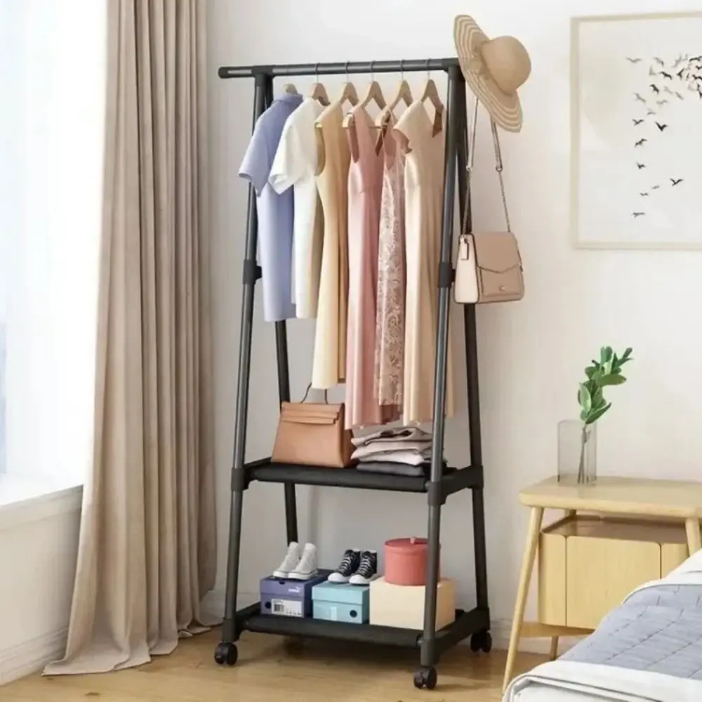 

Simple Assembly Movable Coat Rack Multi Layer Storage Multifunctional Bedroom Hanger Shelves Strong Load-bearing