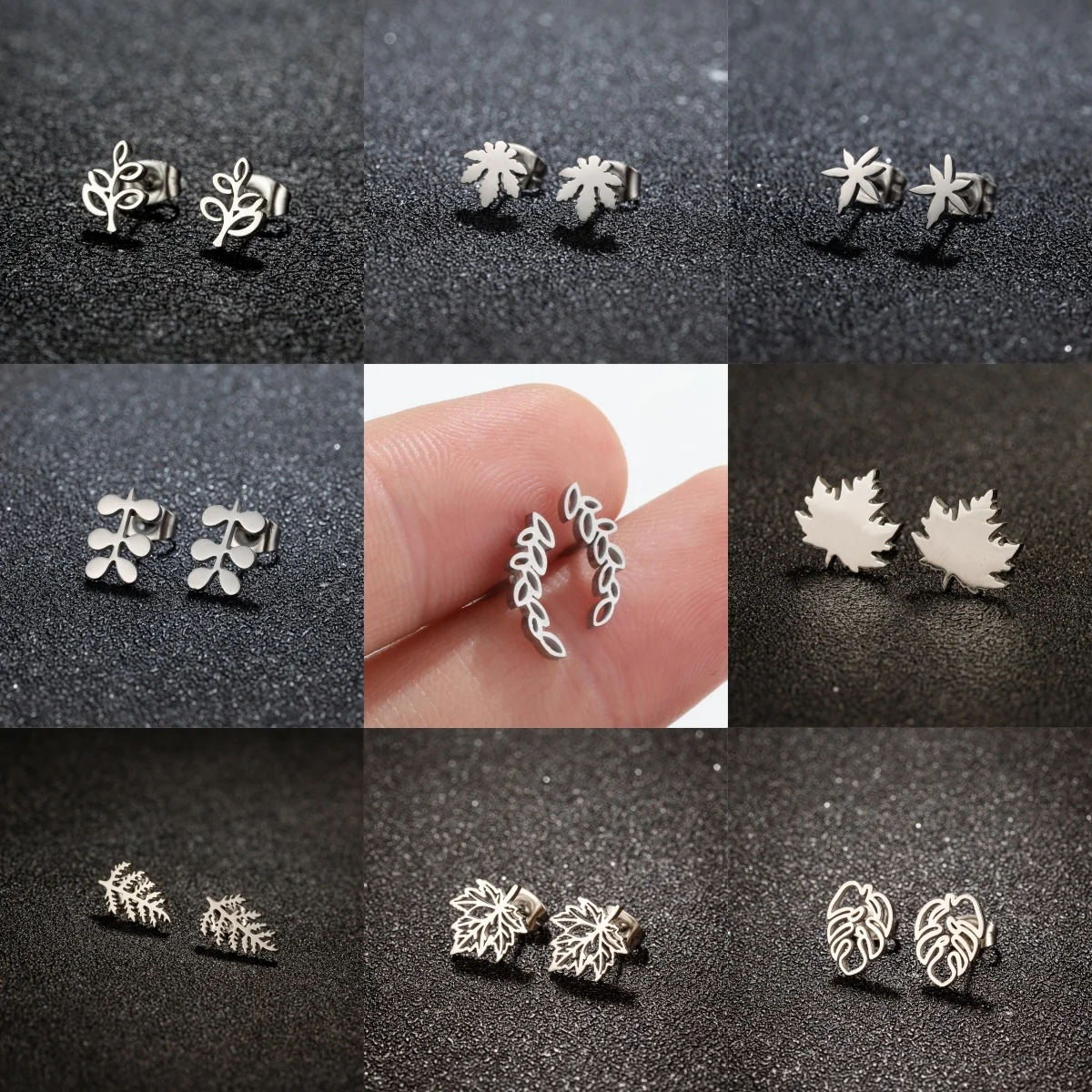 Stainless Steel Earrings Piercing Mini Maple Leaves Studs Hollow Design Dainty Everyday Jewellery Women Fashion Party Gifts Girl