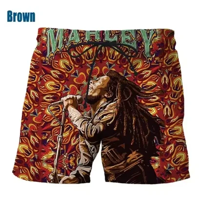 New Rock Singer Bob Marley Reggae Graphic Print 3D Beach Board Shorts for Men Sports Gym Swim Trunks Fashion Outdoor Short Pants