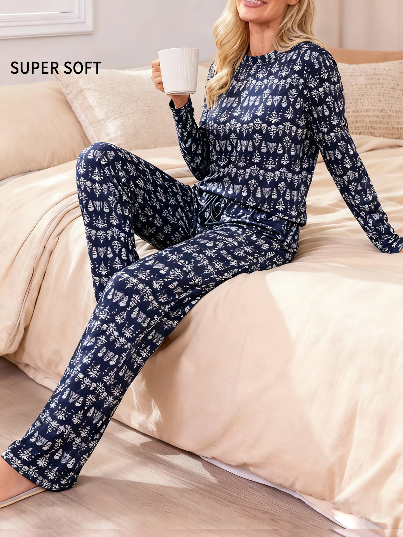 

Soft Long Sleeve Pajama Set for Women Sleepwear Loungewear Nightwear Home Casual