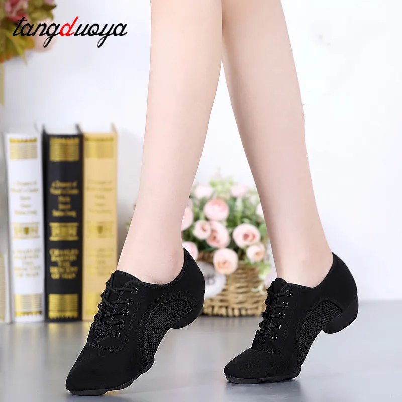 Women Dancing Shoes Woman Latin Shoes Ladies Training Ballroom dance Shoes Black Red Practice Modern Tango Dance Sneakers