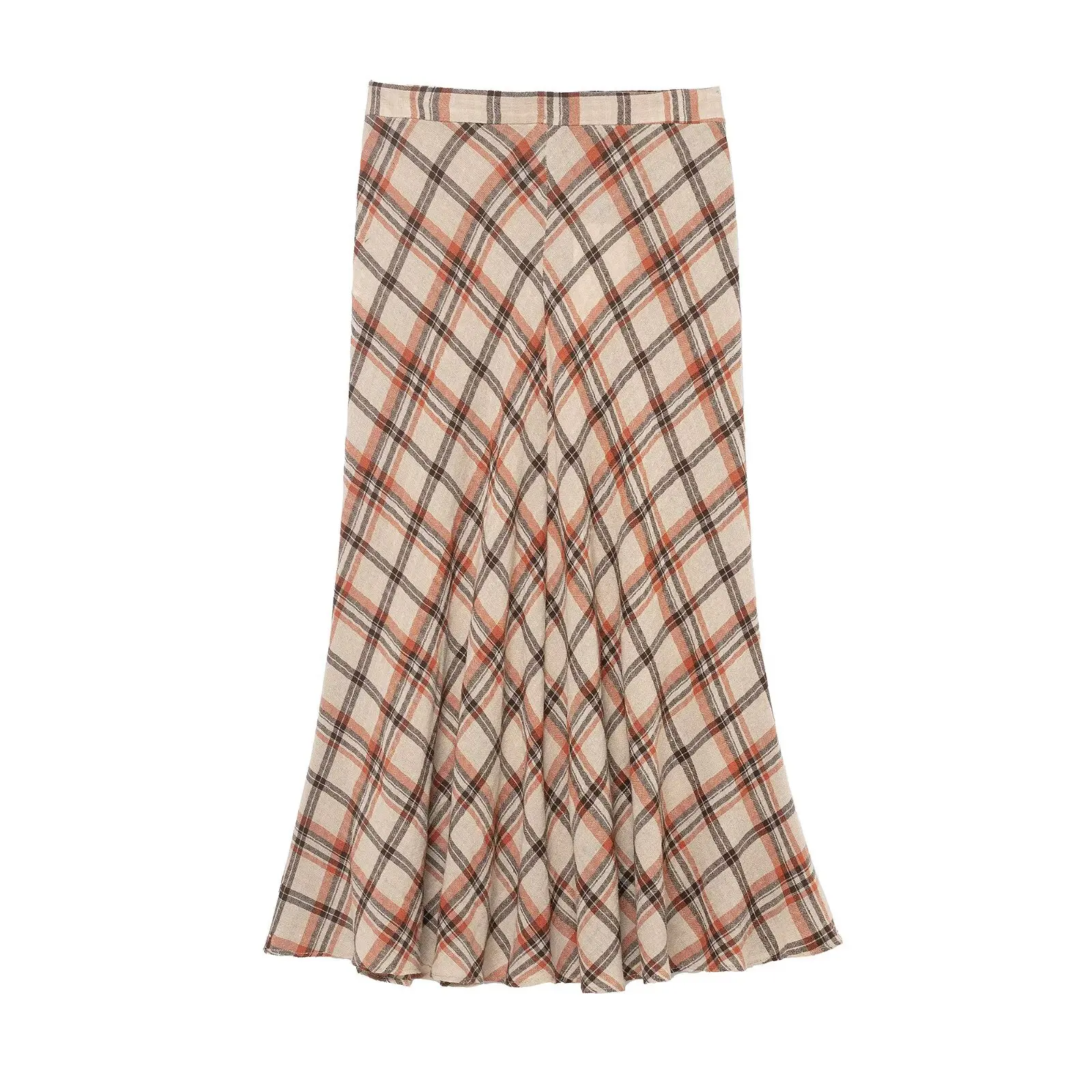 New Women Vintage Contrast Color Plaid Print Pleats Slim Midi Skirt Faldas Mujer Female Chic Zipper Fly Casual Vestidos QUN9467