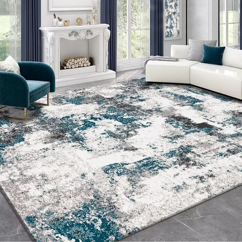 VIKAMA Light Luxury Blue White Faded Texture Floor Rug Non Slip Stain Resistant Entrance Hall Family Big Carpet Home Decor