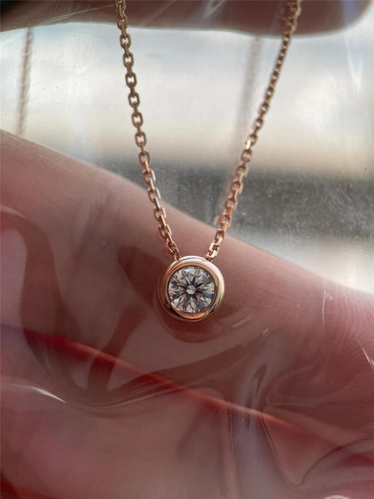 14K Gold Lab-Grown Diamond CVD HPHT Round Bubble 0.5CT Diamond Necklace Fine Jewelry Pendant O-Link Chain Wholesale