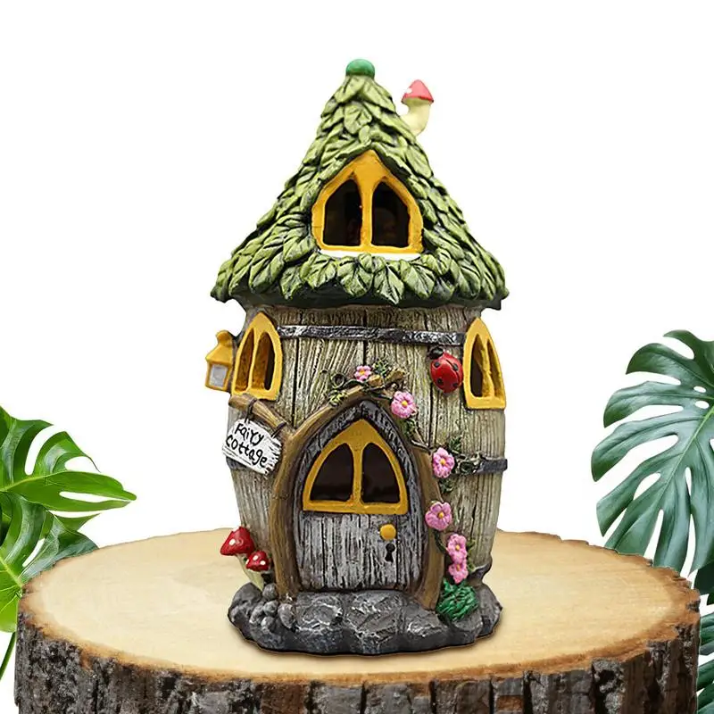 

LED Solar Lawn Light Multi Craft Miniature Fairy House Solar Powered Outdoor Decor LED Garden Light Resin Cottage Christmas Lamp