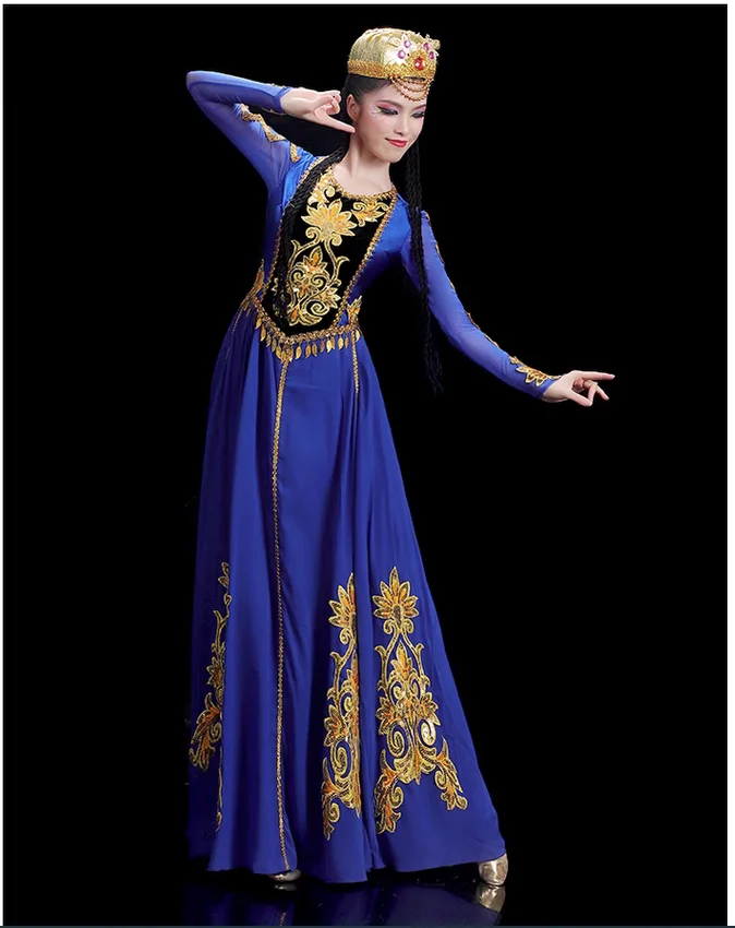 

Chinese Folk Dance Costume Female Long Skirt with Large Display Performance Dress