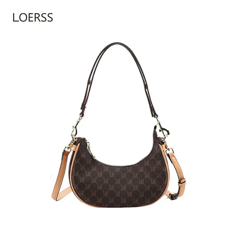 LOERSS-Bolsas axilas impressas para mulheres, clássicas, simples, requintadas, retrô, casual, sacolas de ombro, zíper, novo designer, 2023