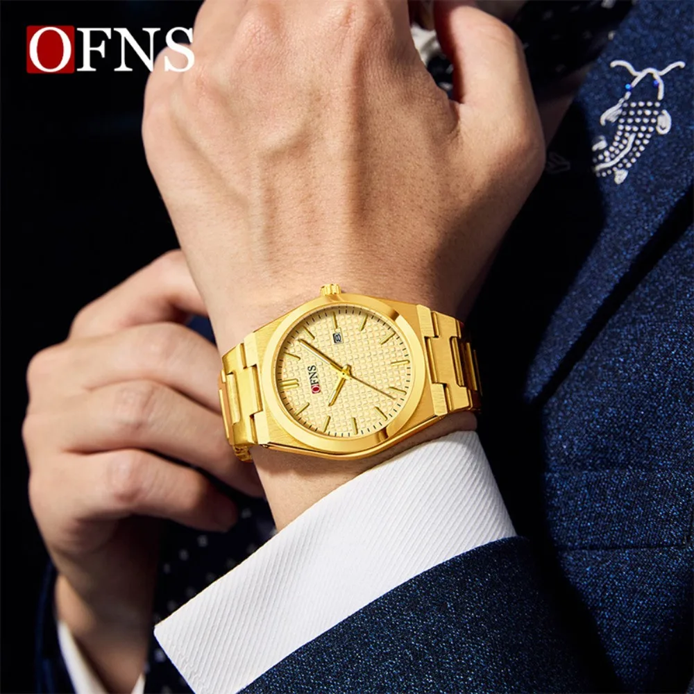 

OFNS 1537, модные деловые кварцевые мужские часы со стальной полосой, водонепроницаемые светящиеся часы с календарем для мужчин, часы Relogios Masculino