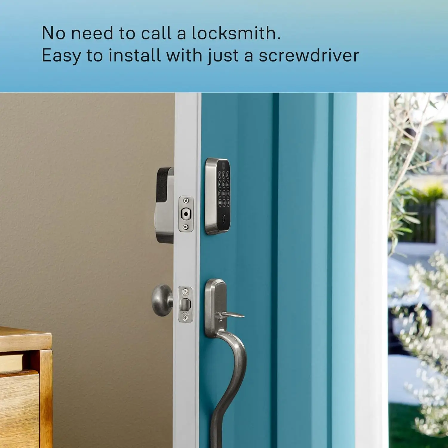 Lock 2 Touchscreen with Wi-Fi and Ridgefield Handle in Satin Nickel Comes with matching passage handleset