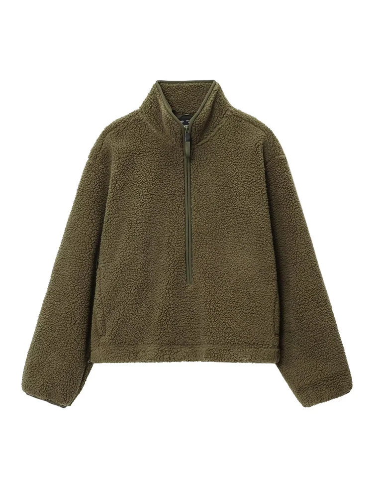 HH frauen 2025, Winter Neue Lose Beiläufige Teddy Samt Sport Top Weibliche Einfache Vielseitig Zipper Langarm Pullover Jacke mujer
