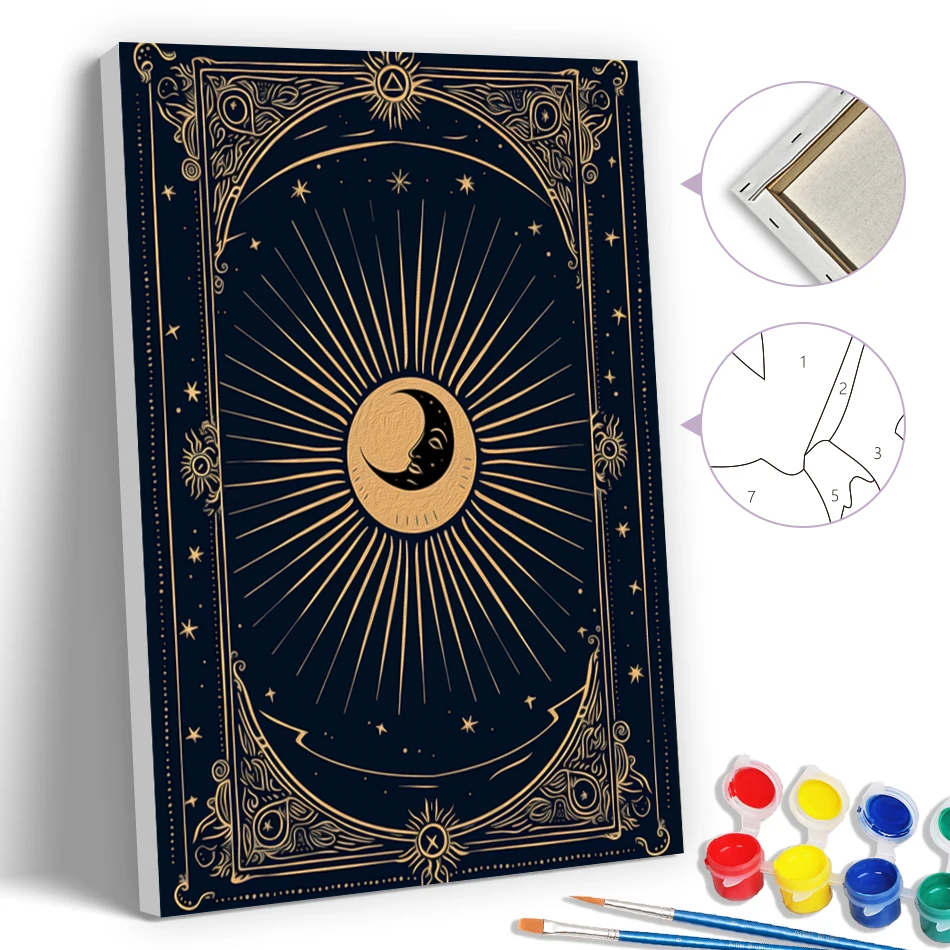 

SDOYUNO Simple Painting By Numbers Star Moon Pattern Artwork Oil Art Paint Pictures Diy Set 20X30cm With Frame Diy Room Decor