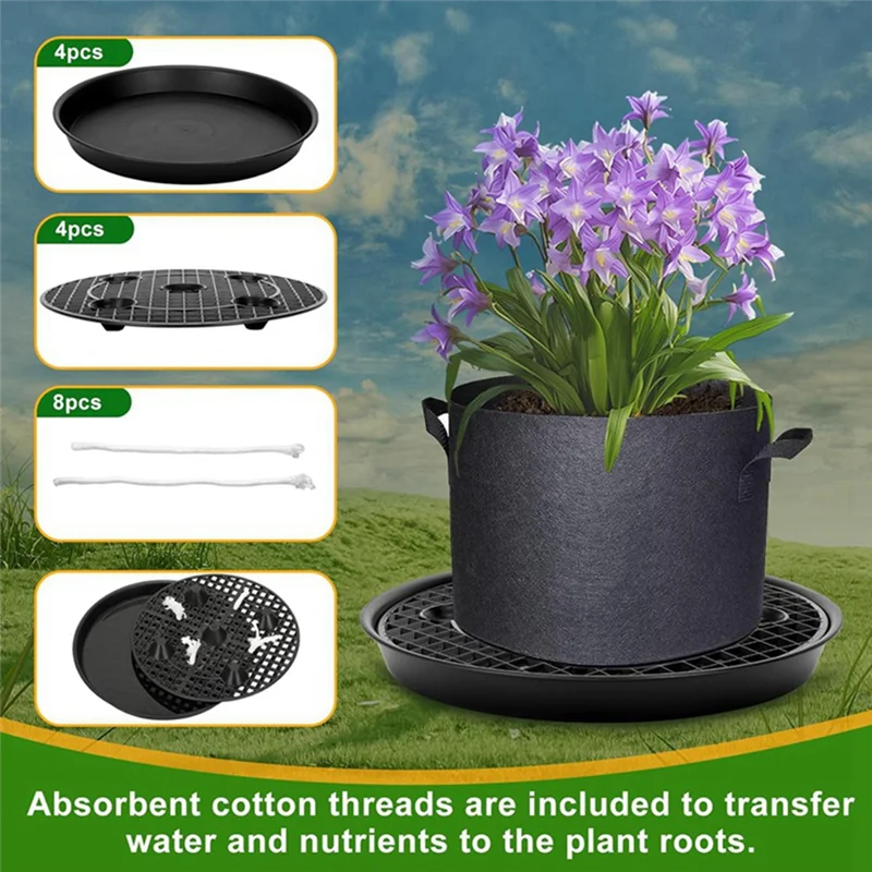 

JHD 4-Pack Self Watering Fabric Pot Base Automatic Watering Tray For 5 Gallon Grow Bags For Non-Woven Planter Flower Pot Growth