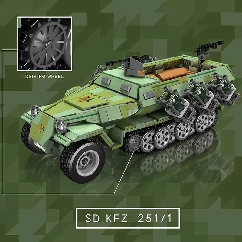 Mould King 20027 Military Tank Car Building Blocks The Half Tracked Armored Vehicle Model Assembly Bricks Toy Kid Christmas Gift