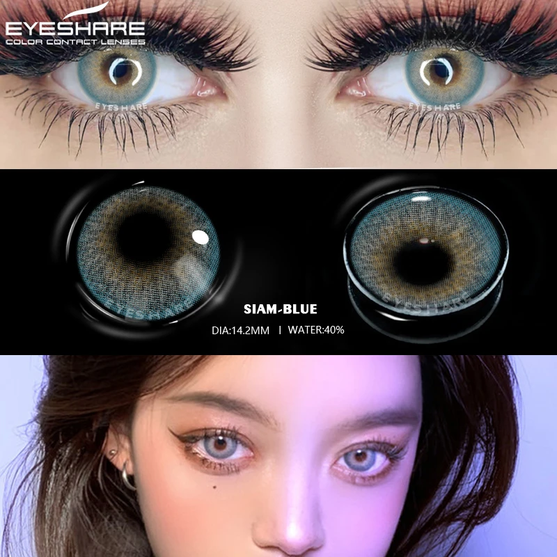 EYESHARE 1pair Color Contacts Lenses for Eyes Cosmetic SIAM Natural Green Eye Colored Contact Lens Yearly Makeup Blue Eye Lenses