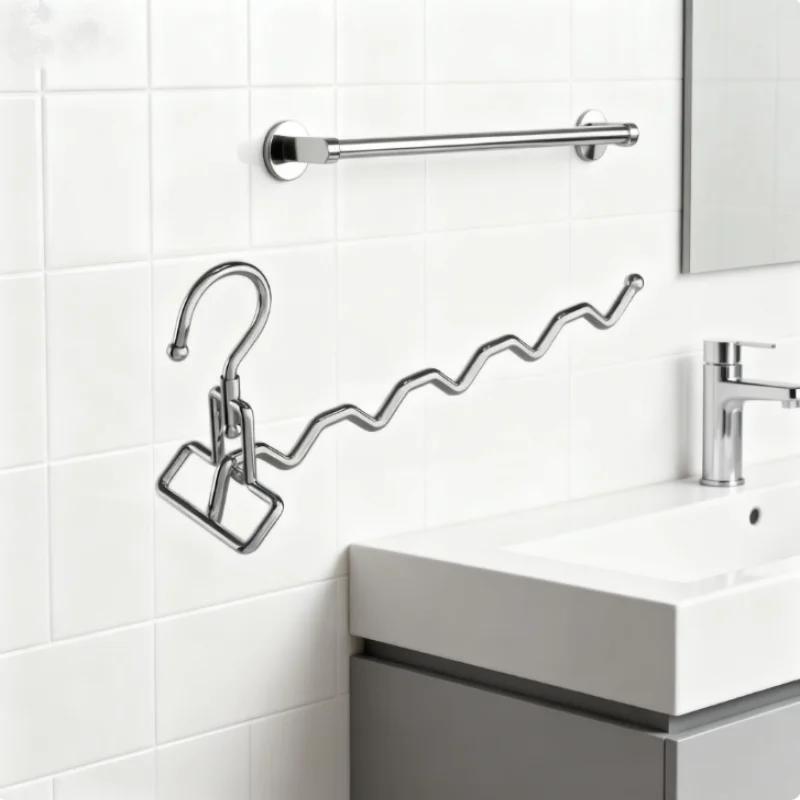 

1pc Foldable Clothes Drying Rack Stainless Steel Hanging Rod Multiple Hooks Space Saving Wall Mounted Garment Dryer Storage Tool