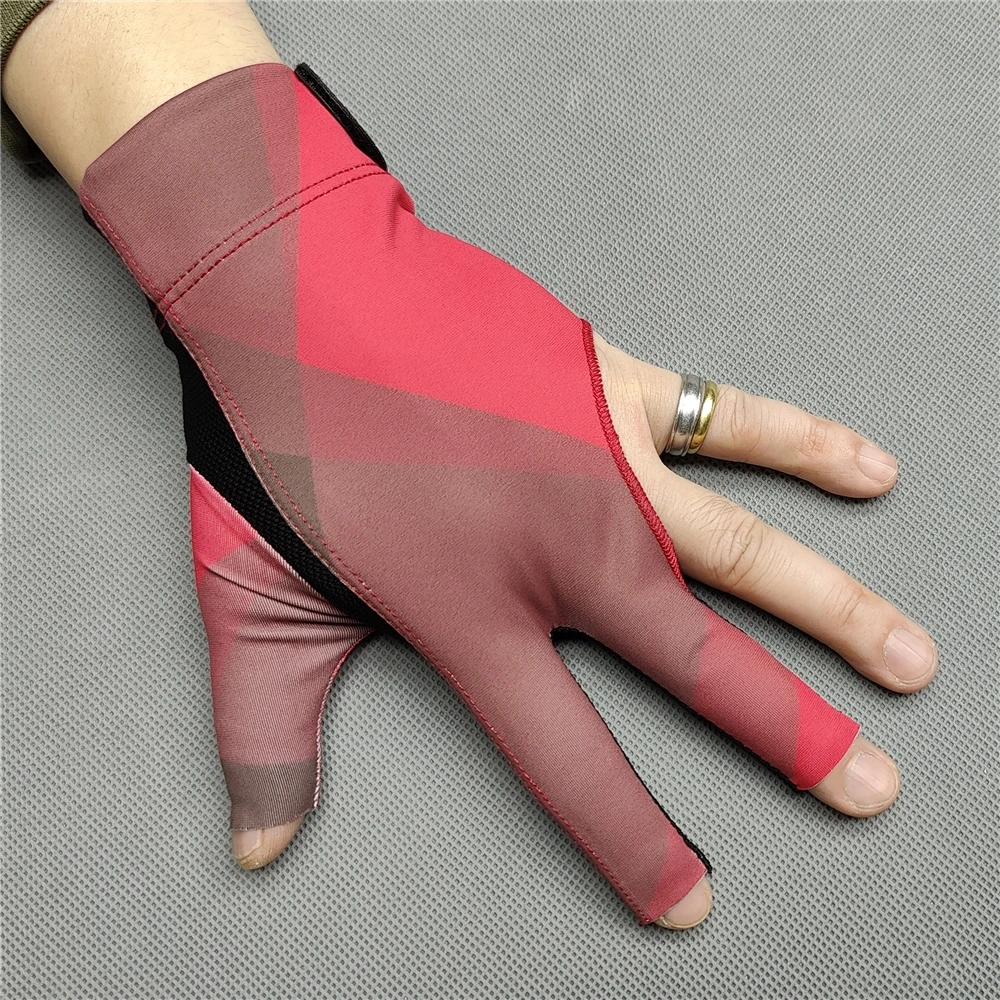 

Бильярдные перчатки для левой и правой руки GL, средний, большого размера, каром для бассейна, 3 пальца, розовый камуфляж, кожаные аксессуары для снукера и бильярда