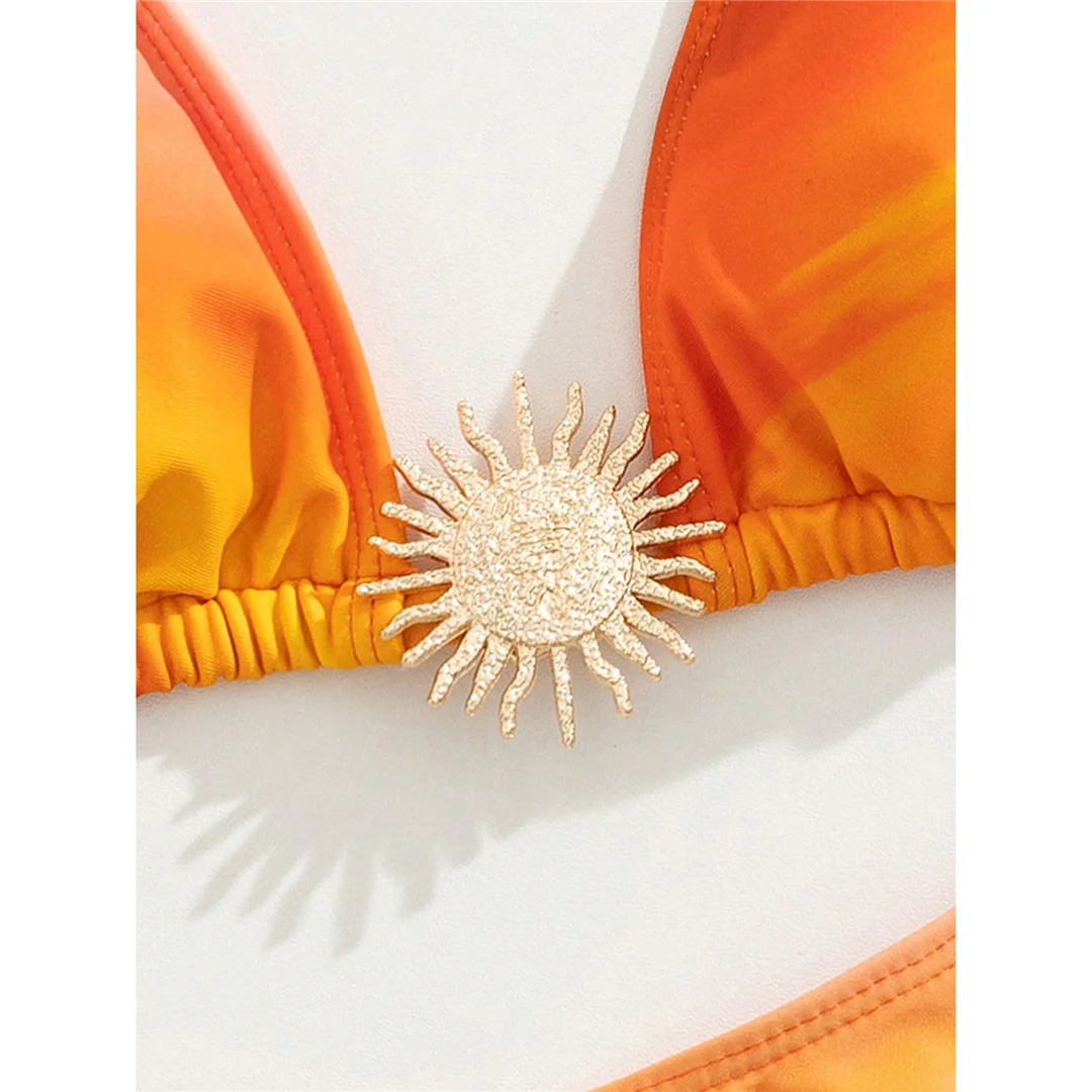S - XL, orangefarbenes zweiteiliges Bikini-Set, Bikini mit hohem Beinausschnitt, Damen-Badeanzug, Damen-Badebekleidung, gepolsterter Badeanzug, Badeanzug, Modell V7561. – Detail 13