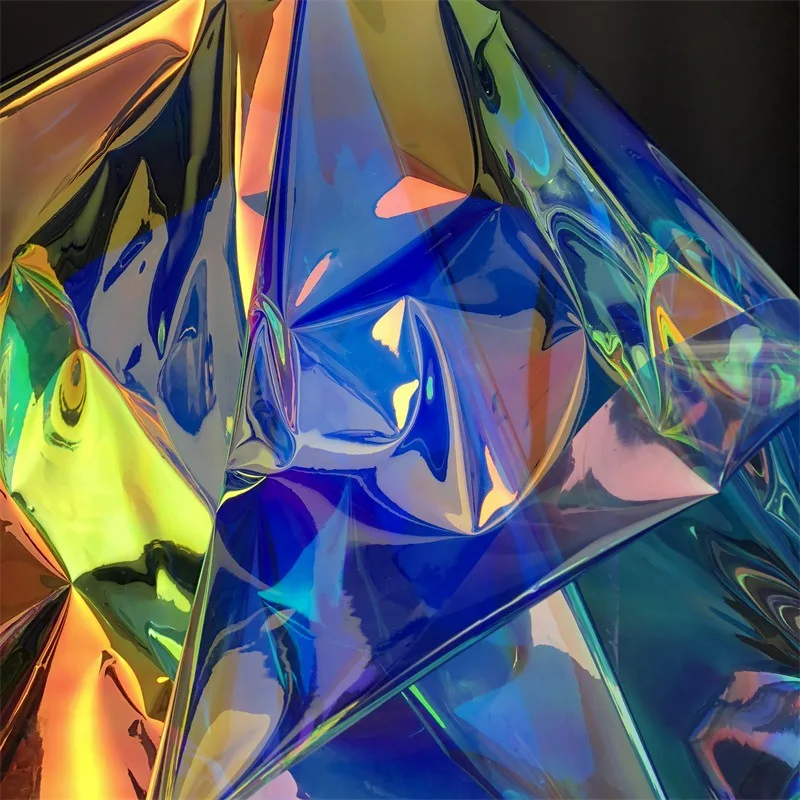 

Transparent PVC Designer Fabric Mirror Fluorescent Rainbow Color Clothing Bags Waterproof Creative Fabric