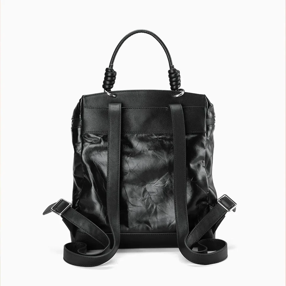 New First-layer Cowhide Hand-scratched Backpack Daily Communication Large-capacity Backpack Fashion Simple Trend Handbag