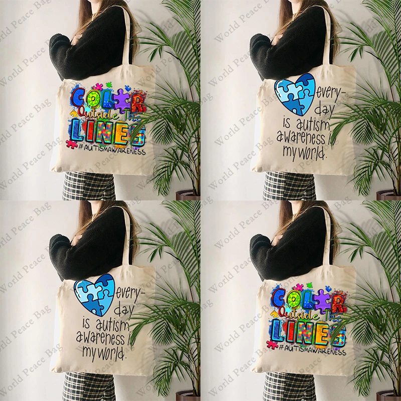 1 pc Color outside the lines Autism pattern Trendy Folding Shoulder BagSummer Beach holiday Bag Autism Equality gift