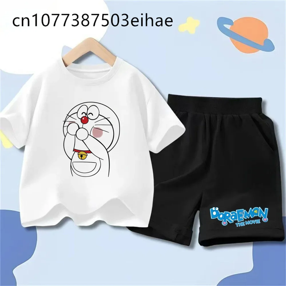 Doraemon New Arrival Children Summer Suit Cute Pattern Short Sleeve T Shirt Sports Shorts Lightweight Outdoor Birthday Gift