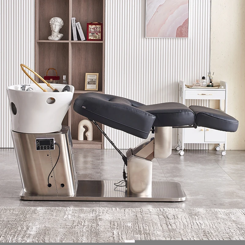 Automatic Simple Cosmetology Shop Electric Shampoo Chair Barber Ceramic Basin Flushing Bed Luxury adjustable lift massage hair