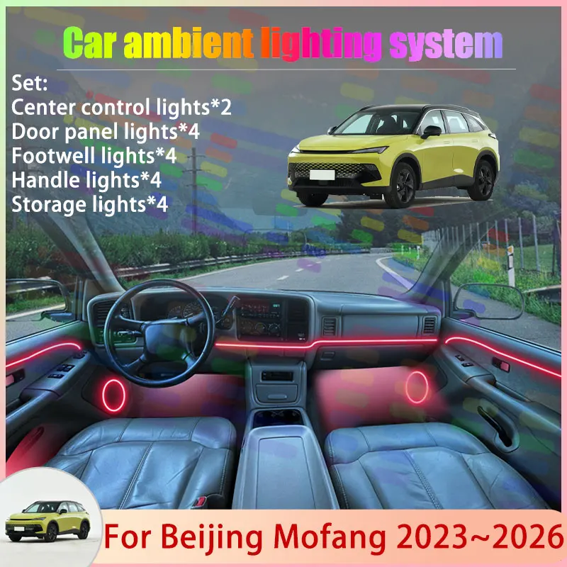

For Beijing Mofang 2023~2026 2024 2025 X6 X55 SUV 2/24 in 1 Car Atmosphere Light Lamp RGB Shade Ensemble Streamer Atmosphere Set