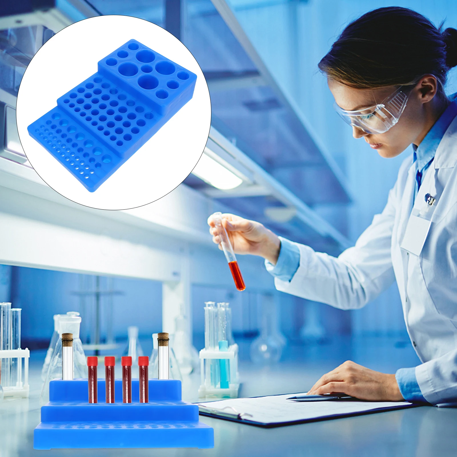 

Test Tube Rack Laboratory Stand Multi-hole Holder Plastic Tray Blue Tubes Storage PP Trapezoidal Design