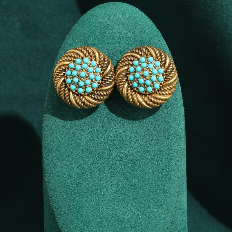 

Vintage Turquoise Rice Bead Stone Green Color Hollow Round Earring Woman Trend Anniversary Gift Luxury Trendy Jewelry 2026 New