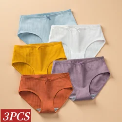 3Pcs/Set Cotton Panties Low Waist Briefs Solid Color Lingerie Women Underpants Comfy Breathable Underwear Intimates