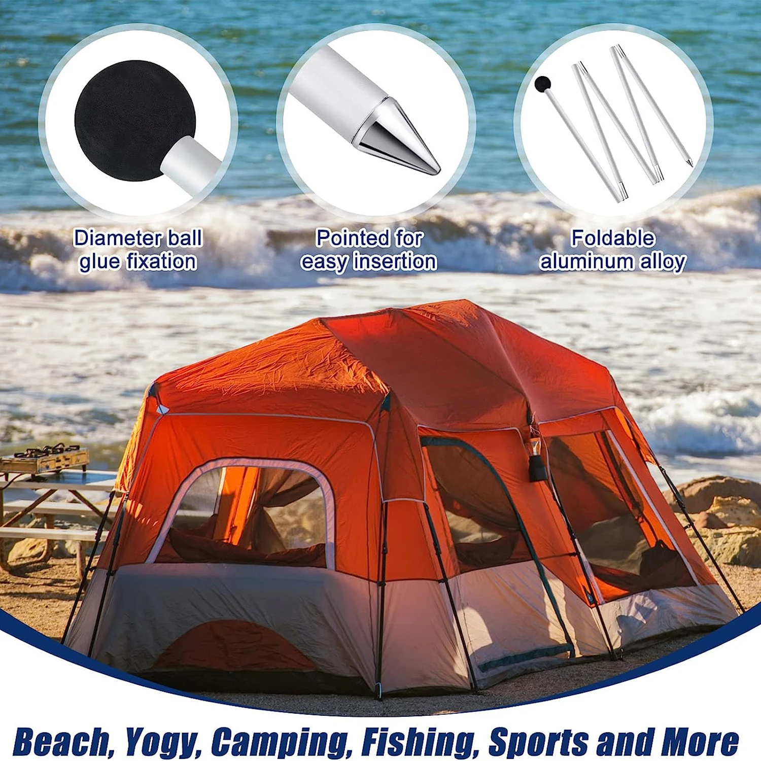 Poteau en aluminium plié pour tente de plage, abri de bâche, poteaux de remplacement, cananifications, accessoires de plage, remplacement pour les