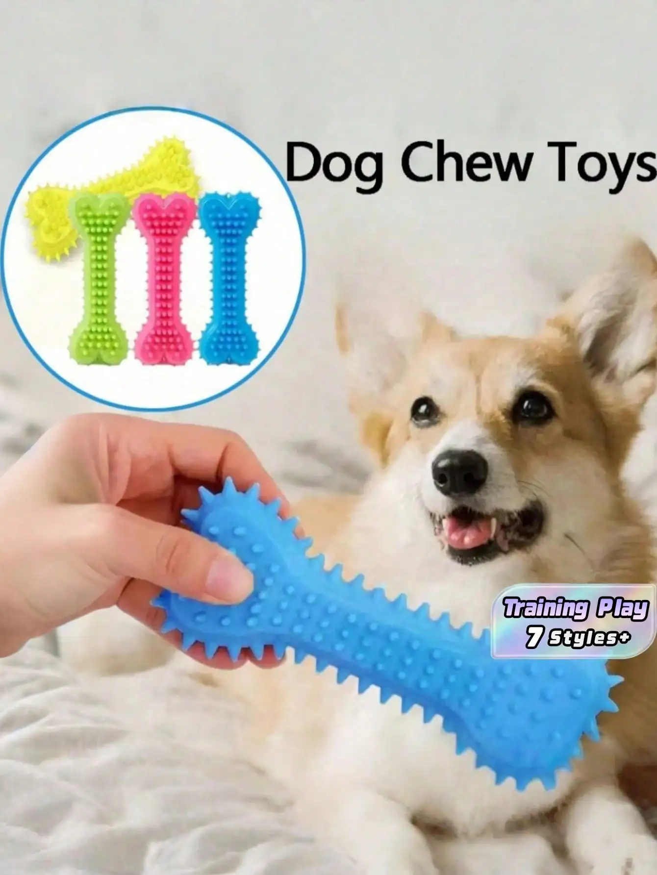 1/3/6 Pcs Medium Size Rubber Dental Cleaning Chew Toy Bone Shape Multicolor Dog Toothbrush Stick For Training Play Indoor Outdoor Pet Interactive Toy