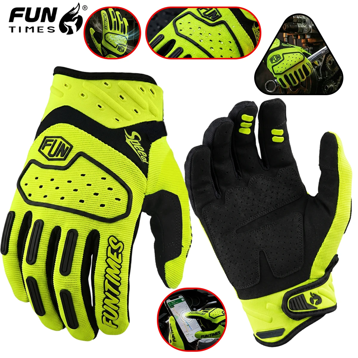Bright colored cushioned riding gloves for men and women off-road, touch screen shock-absorbing protection full finger gloves
