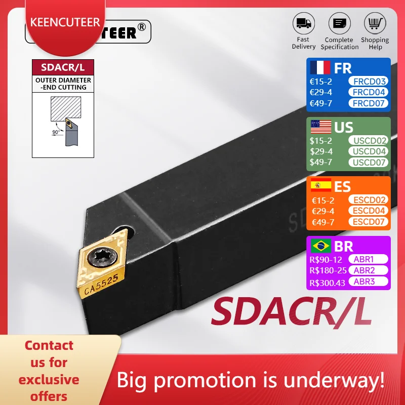 

SDACR0808 SDACR1010 SDACR1212 SDACR1616 SDACR2020 внешний токарный инструмент SDACR SDACL режущий стержень токарный станок с ЧПУ поворотный держатель