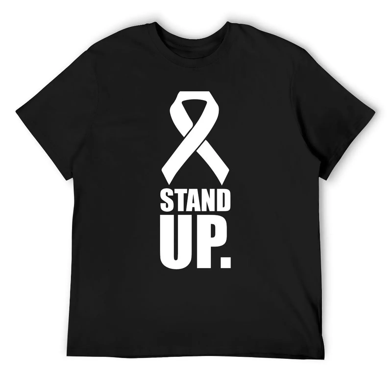 stand up - white ribbon day T-Shirt plain anime clothes men workout shirt