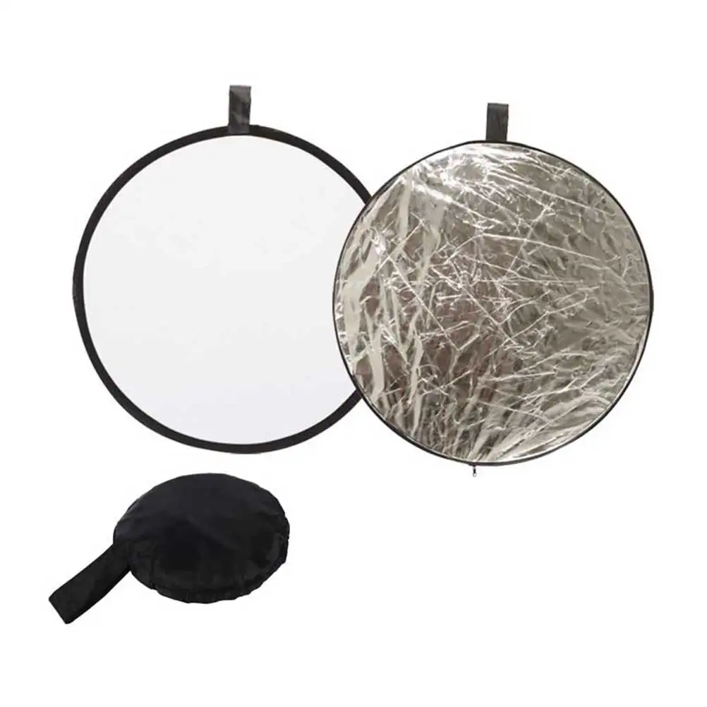

2in1 Light Reflector 80CM Translucent Silver Double Sided Foldable Photography Reflectors for Portrait Soft Light Durable Steel
