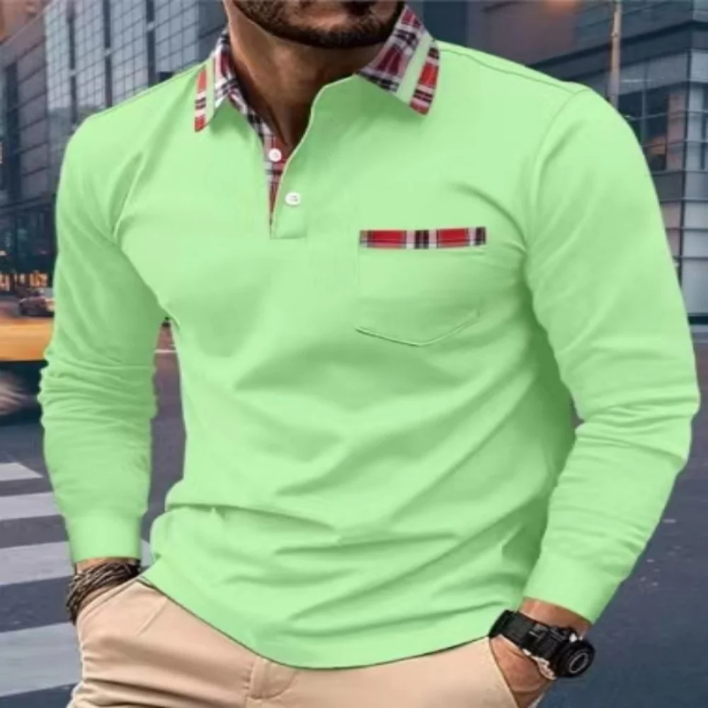 Men\'s High Quality Business, Casual, Lapel, Pocket, Polo Shirt Long Sleeve T-Shirt Spring and Summer new Top