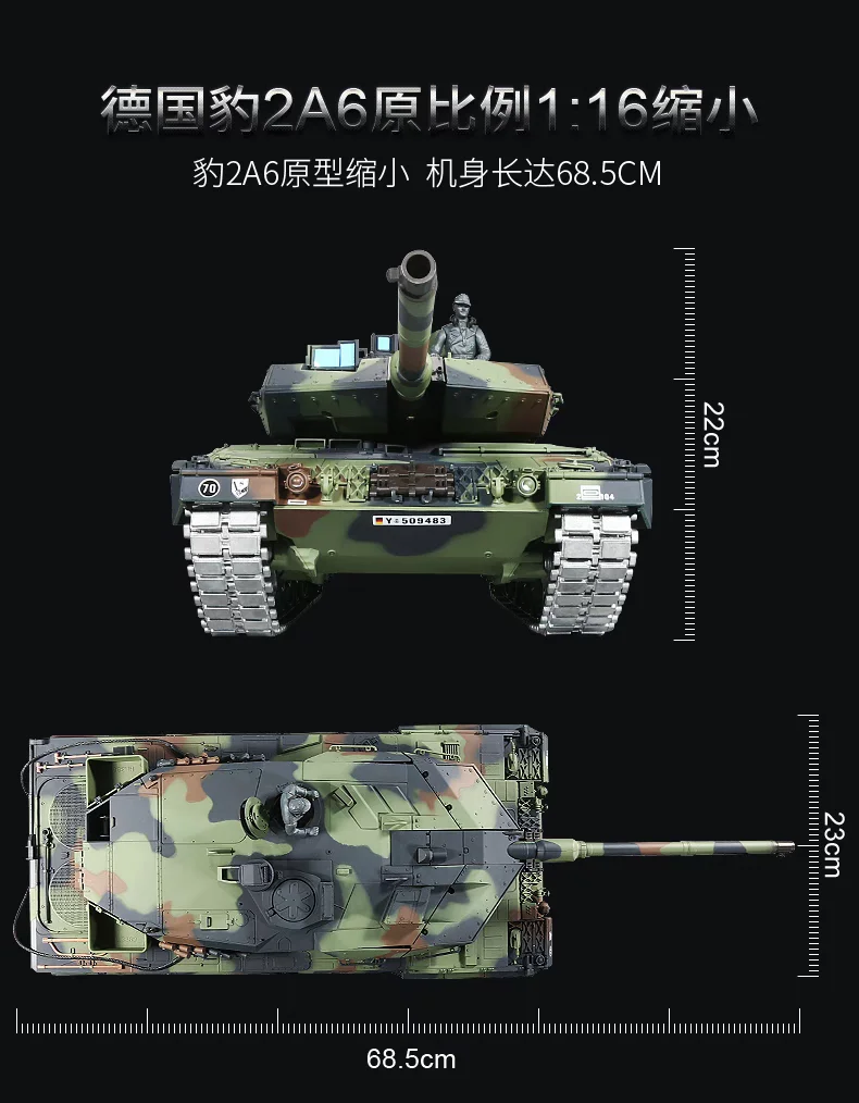 Czołg RC Henglong 1/16 Skala 7.0 Plastikowa Wersja Leopard2A6 RTR 2.4Ghz Model 3889