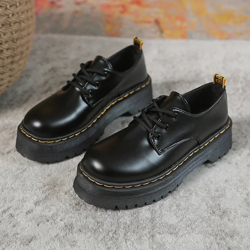 

Women's Shoes Classic Black Small Leather Shoes Lace Up Oxfords Round Toe Shallow Mouth Single Shoes Academy Style Leather Shoe