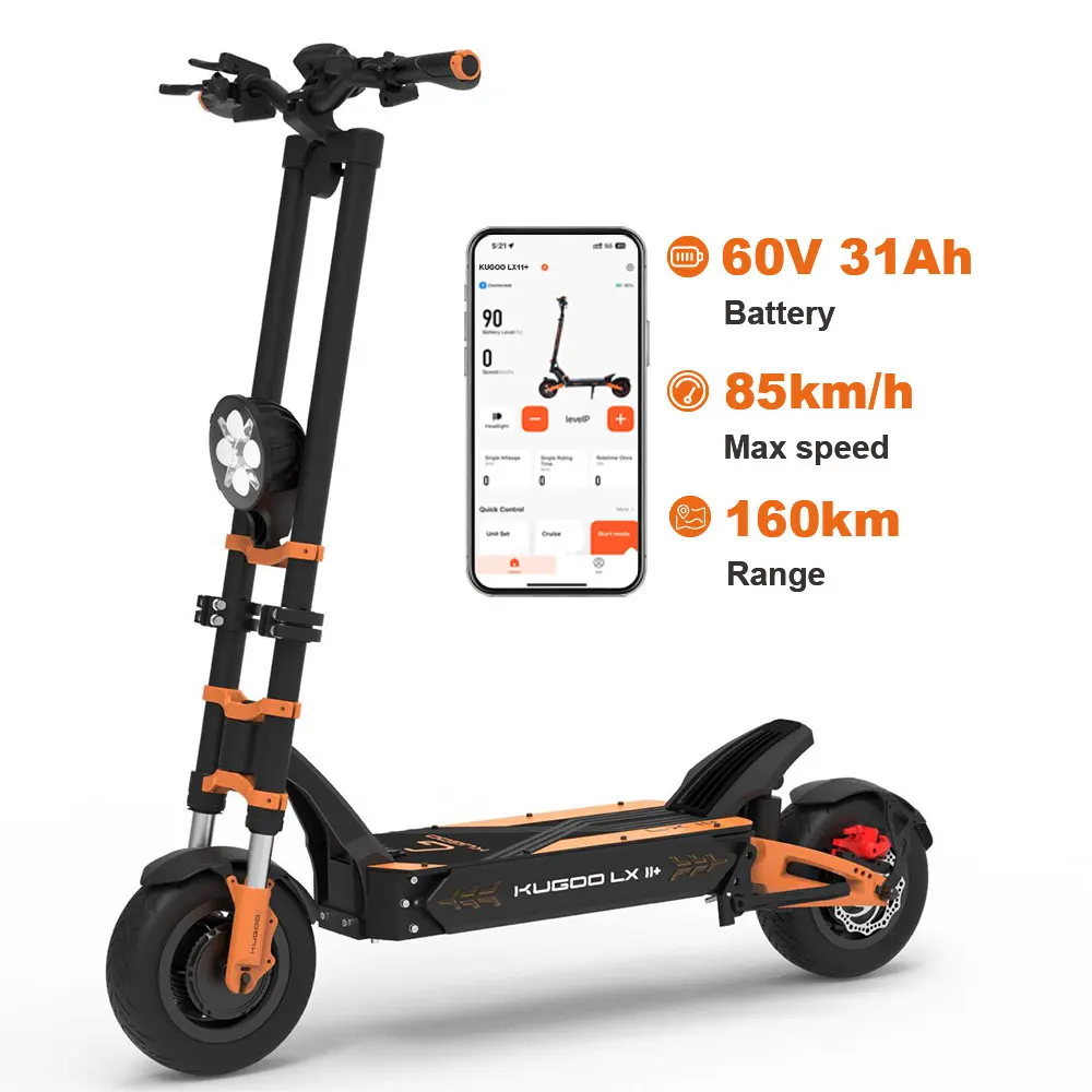 KUGOO LX11 + 160KM Scooter portátil de largo alcance 1500W potente Motor 85 km/h 60V 31Ah Scooter Eléctrico para adultos