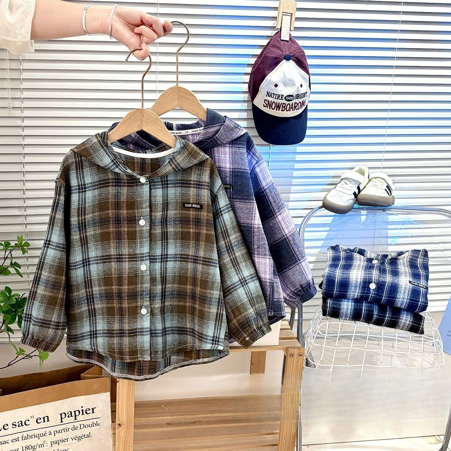 Kids Boys Girls Plaid Hoodies 2025 New Arrival Children Autumn Winter Cotton Shirts Japanese Korean Style Casual Hooded Shirts