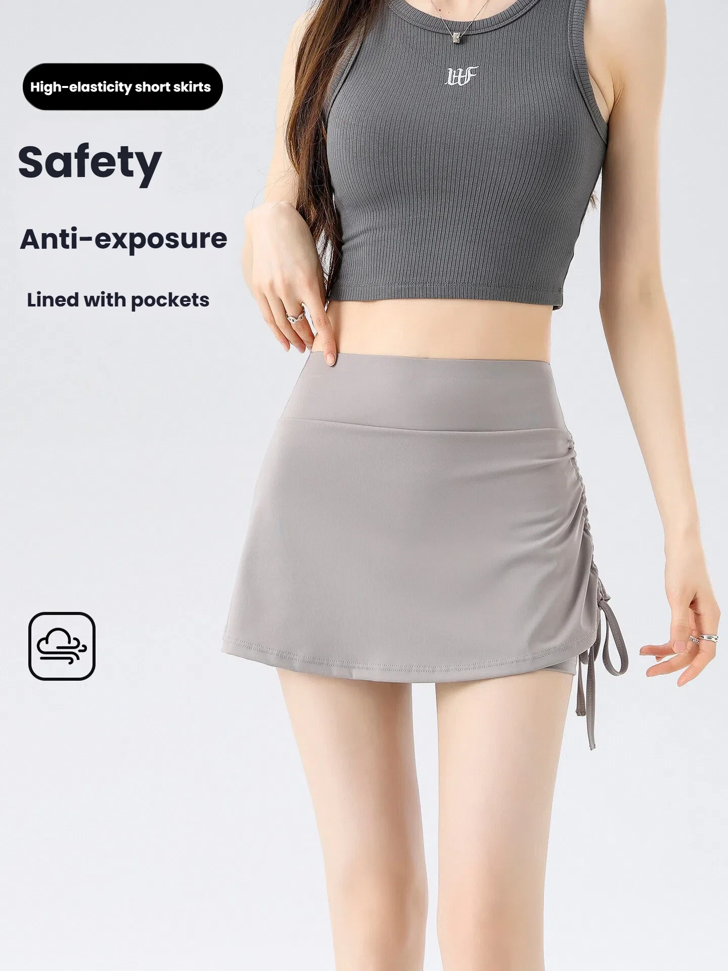 Women 2-in-1 Running Skirt with Shorts High Waist Butt Lifting Ruched Yoga Gym Skirt Anti-Exposure Breathable  Athletic Skirt